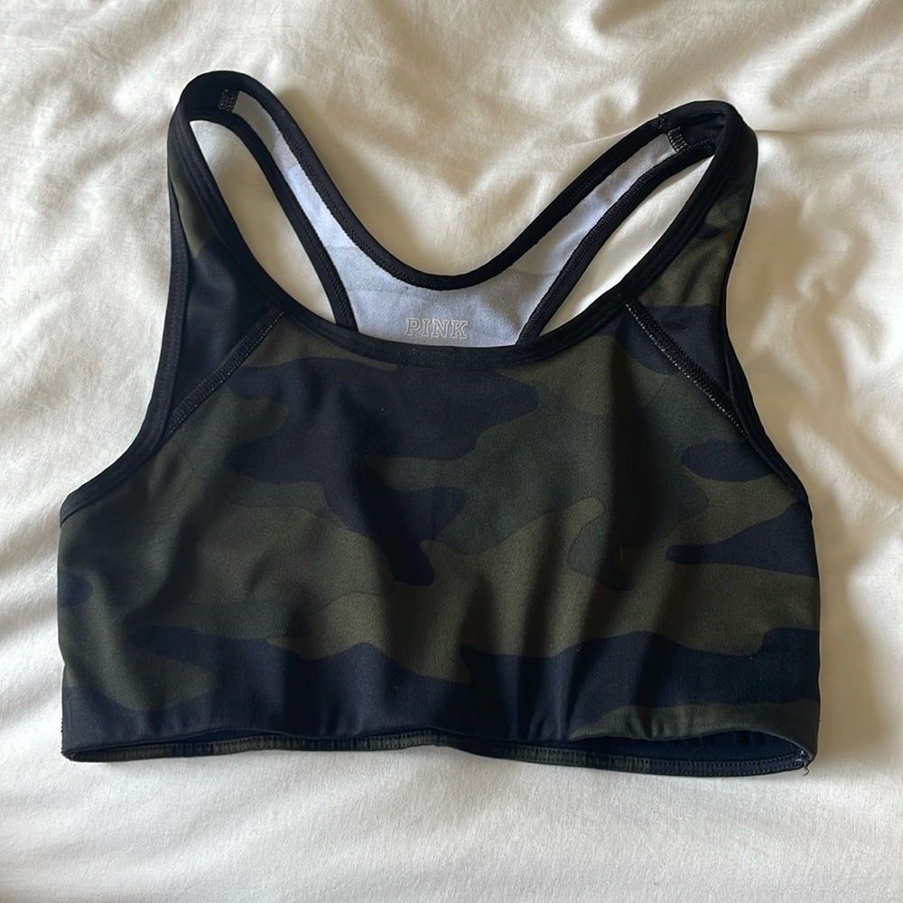 PINK camo women’s small sports bra